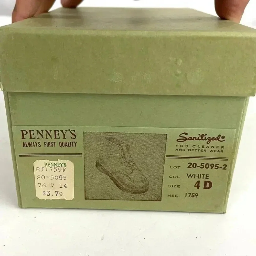 VTG Penney's Baby Shoes Sz 4D 70's Split Leather‎ White BOXED